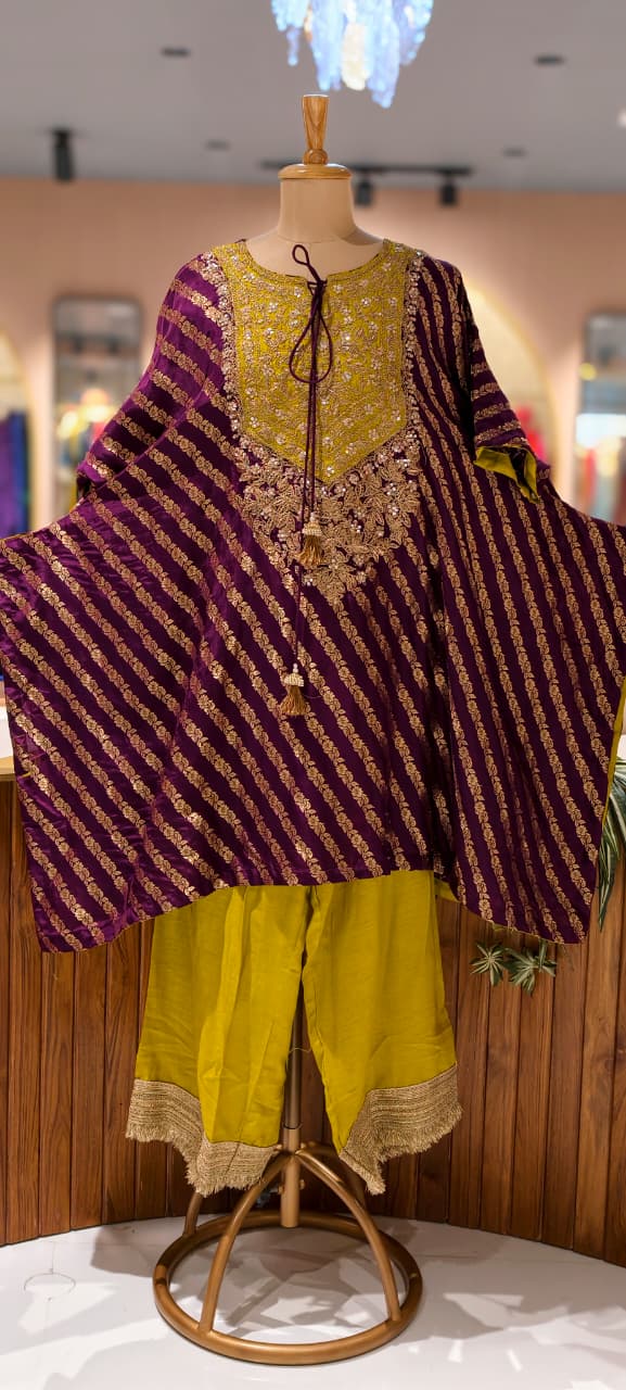 Festive Elegance Pure Banarasi Touch Dual Tone Vibrant Kaftan With Matching Bottom- 13378