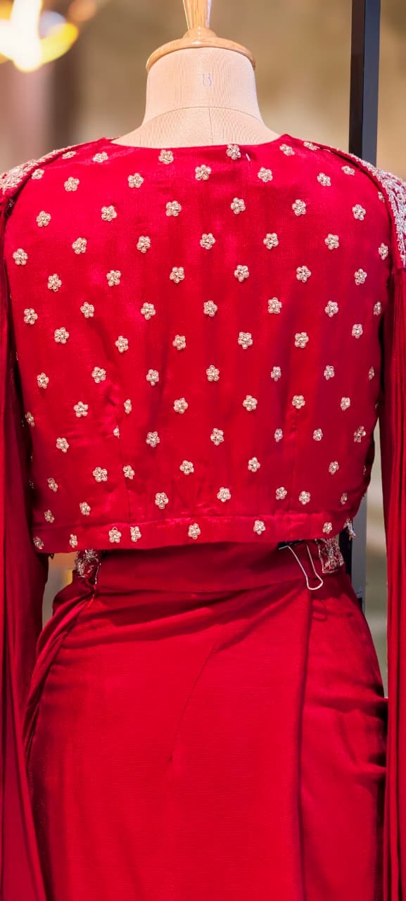 Sequin & Thread Heavy Embroidered Work Crystallex Royal Look Drape Indo-Western Wear- 13387