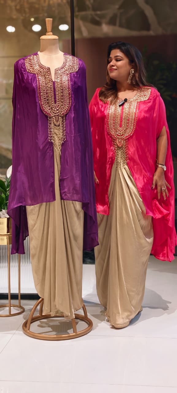 Meher Heavy Work Cape Ensemble Twin Color Festive Indo-Western Wear- 13379