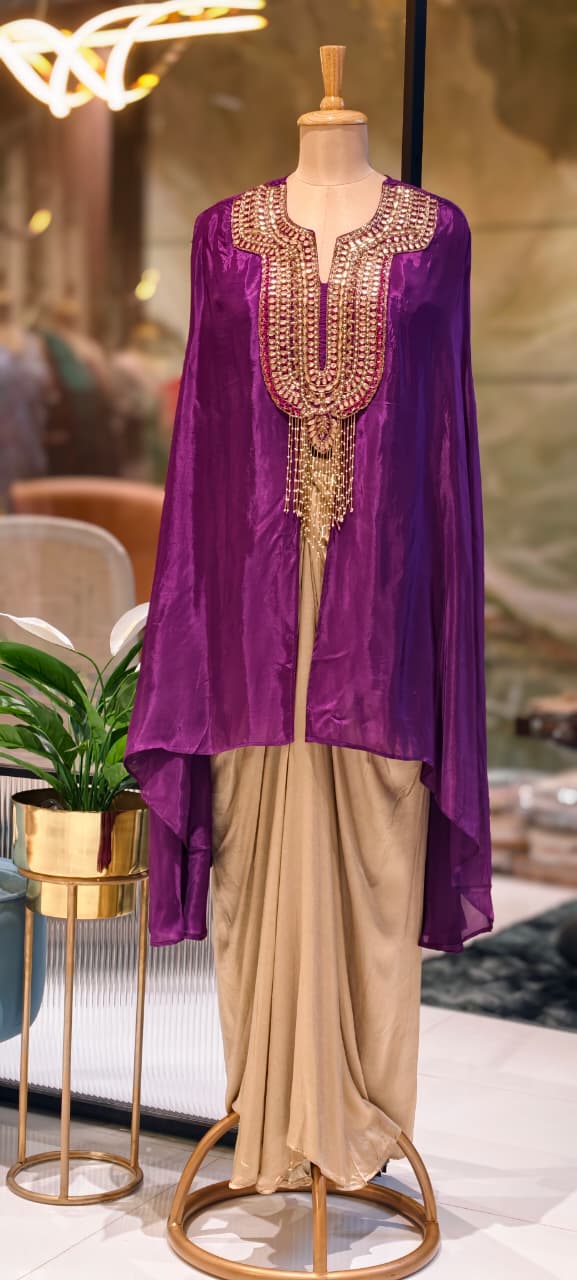 Meher Heavy Work Cape Ensemble Twin Color Festive Indo-Western Wear- 13379