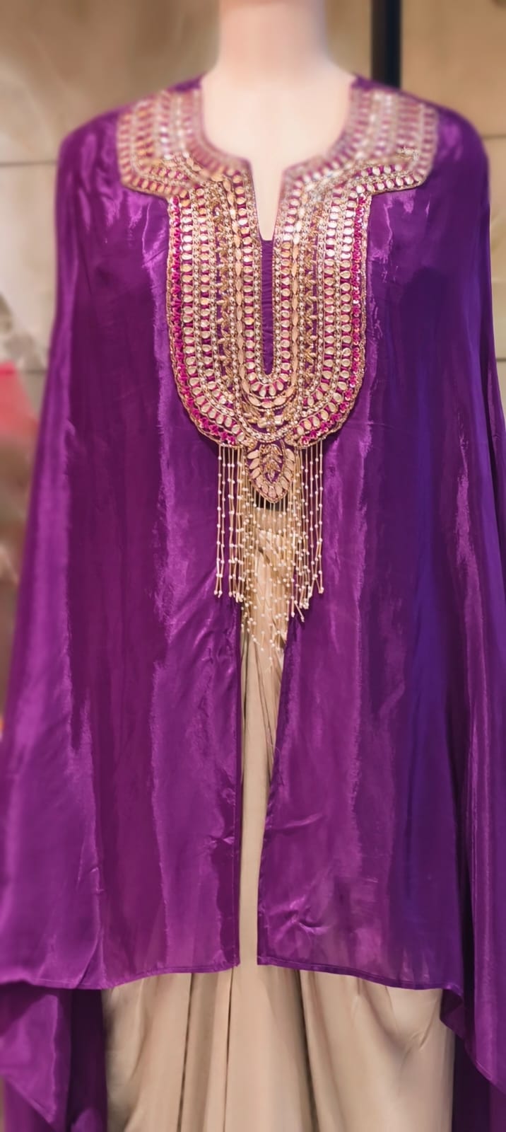 Meher Heavy Work Cape Ensemble Twin Color Festive Indo-Western Wear- 13379