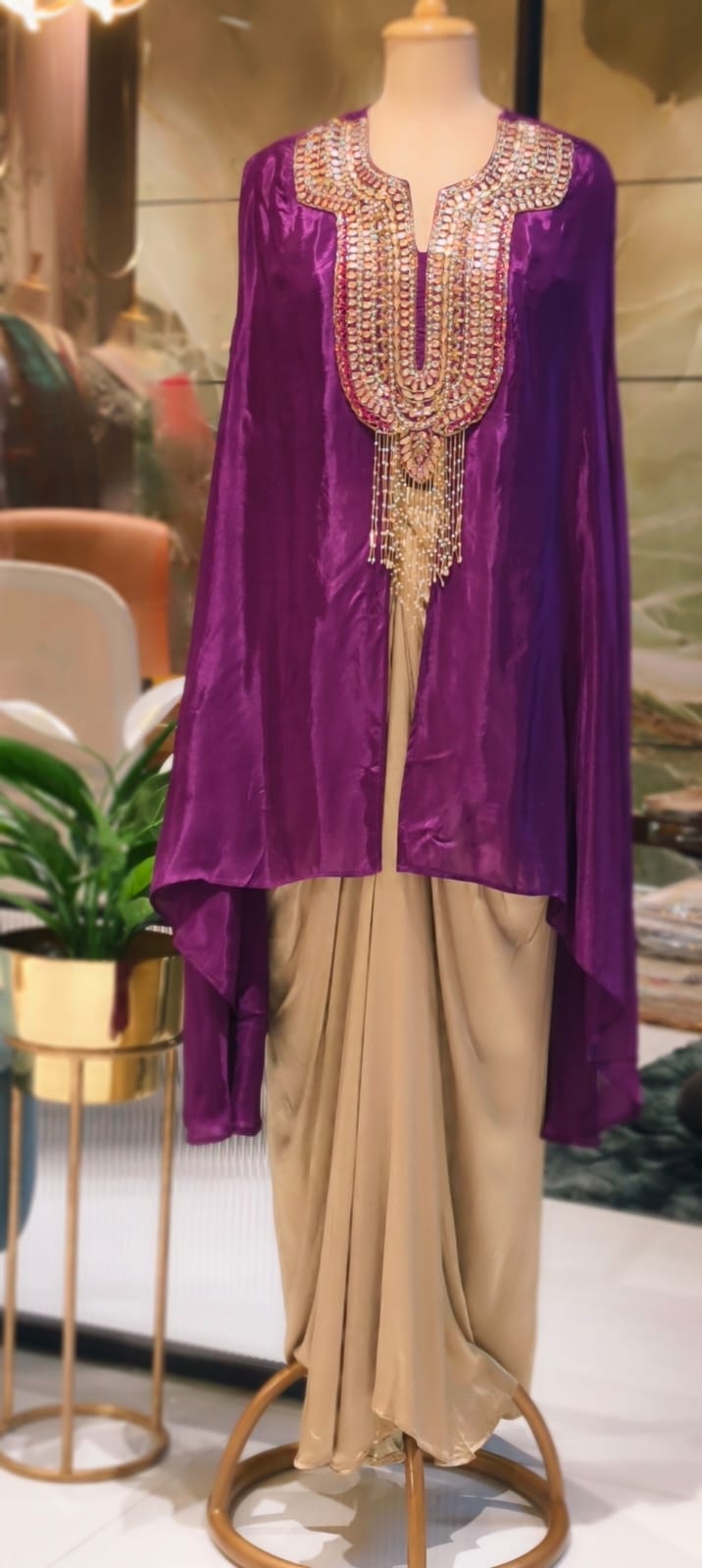 Meher Heavy Work Cape Ensemble Twin Color Festive Indo-Western Wear- 13379