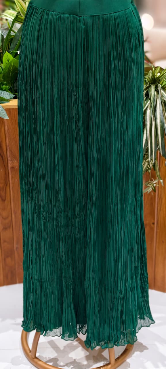 Royal Emerald Green Zari & Threadwork Jacket Look Kurta With Crush Palazzo Bottom- 13265