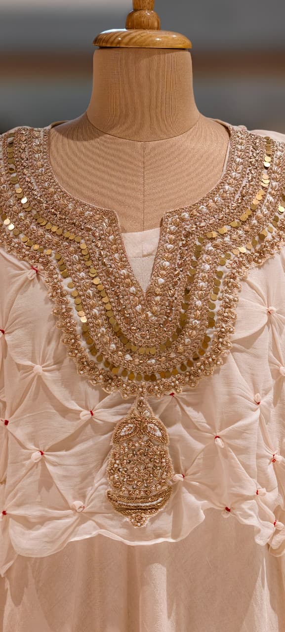 Ruffled Pleated Unique Look Sequin Handwork Yoke Indo-Western High-Low Cape With Inner - 13247