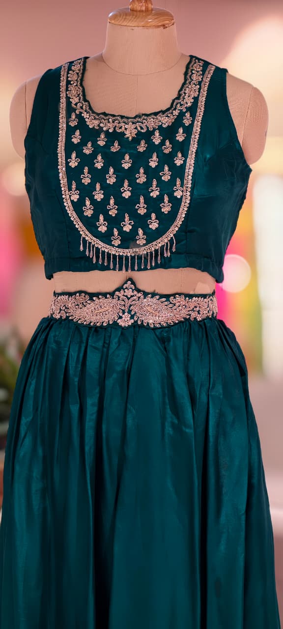 Very Festive Hand Embellished Heavy Work Buster With Shrug & Flowy Drape Skirt- 13383