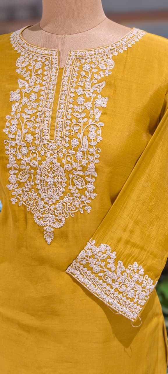 Surat Mul-Chanderi Chikankari Look Thread Embroidery Work Solid Co-Ord Set- 13411