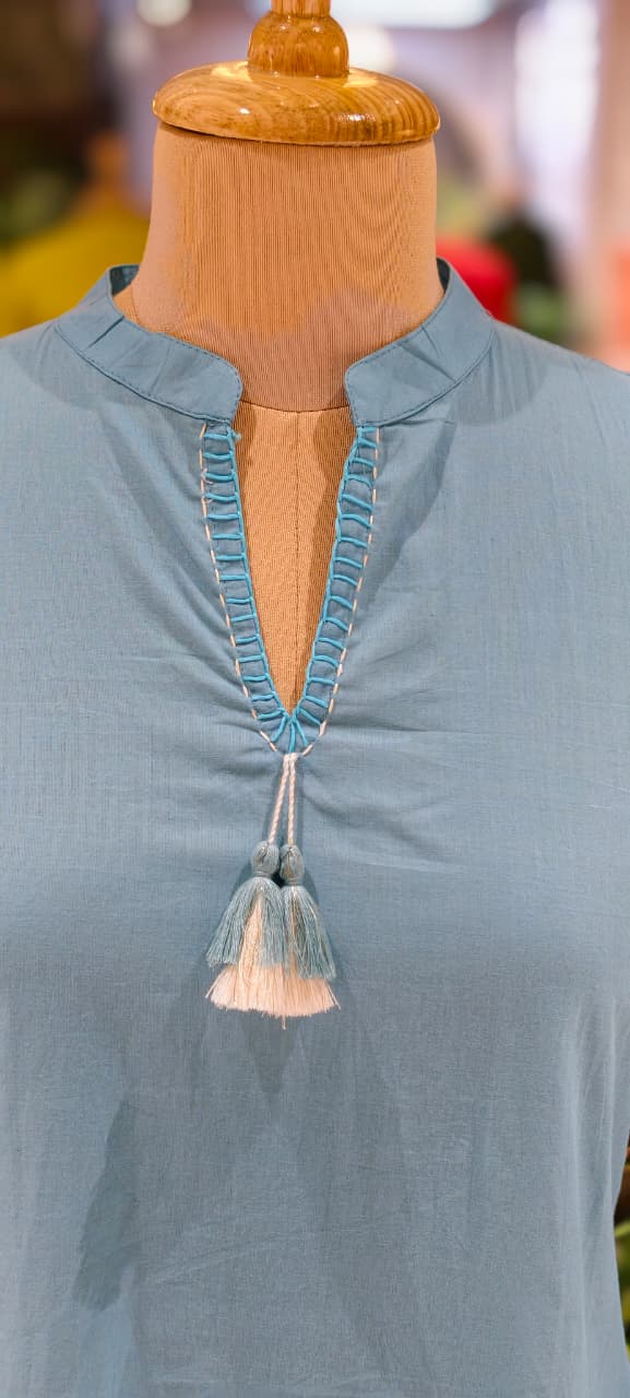 Serene Embroidered Mist Bloom Casual Wear Cotton Short Kurti Only- 13453