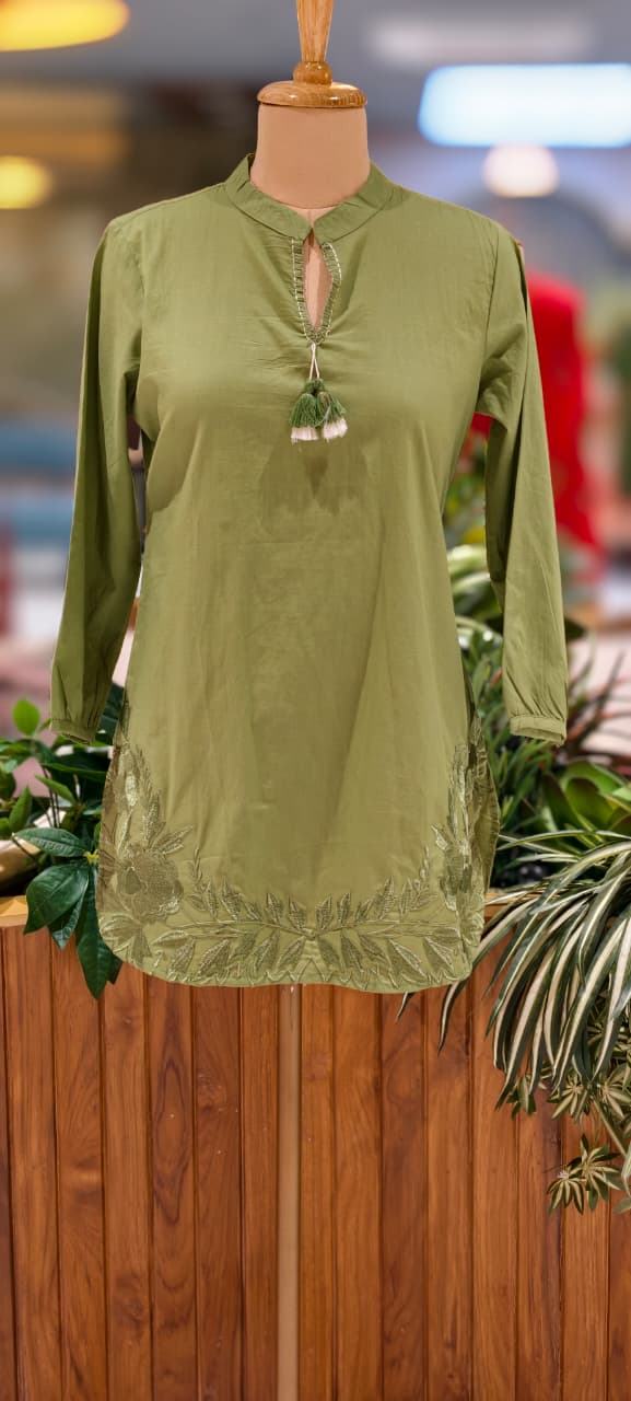 Serene Embroidered Mist Bloom Casual Wear Cotton Short Kurti Only- 13453