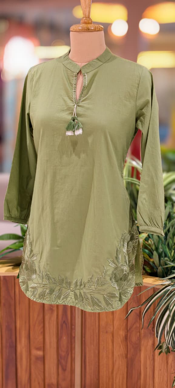 Serene Embroidered Mist Bloom Casual Wear Cotton Short Kurti Only- 13453