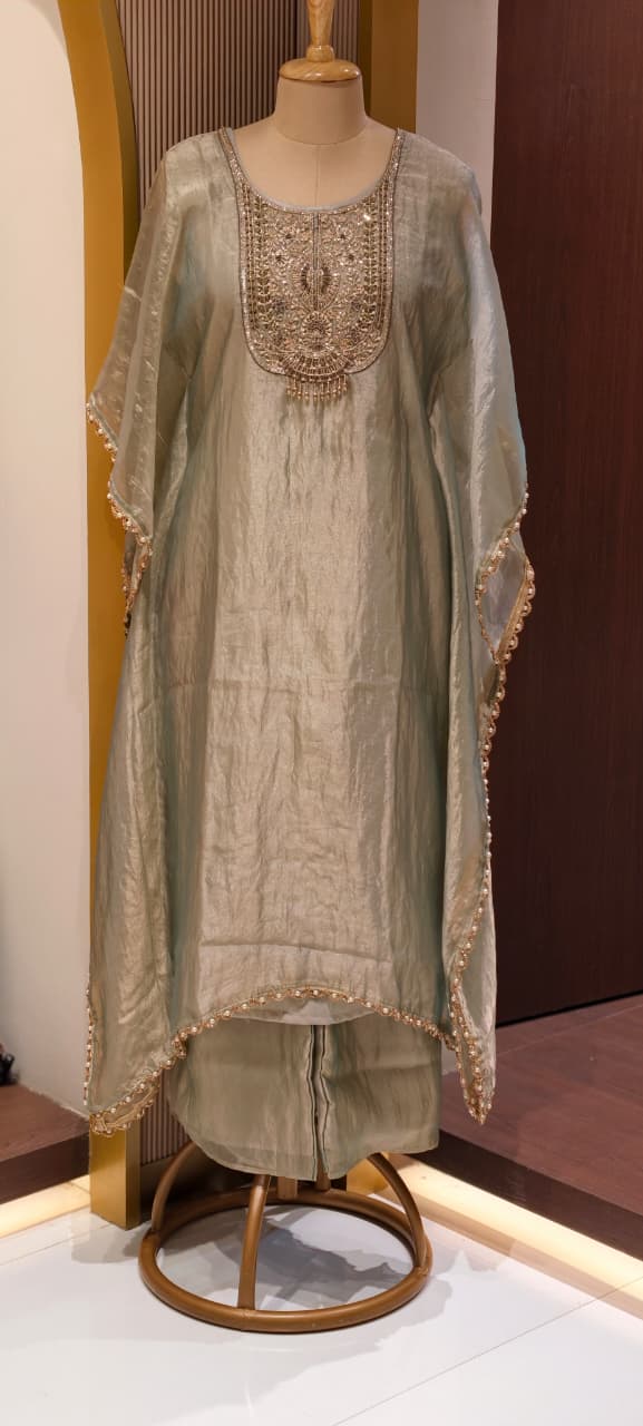 Metallic Aura Embroidered Yoke Premium Kaftan With Bottom- 13471