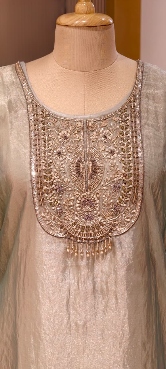 Metallic Aura Embroidered Yoke Premium Kaftan With Bottom- 13471