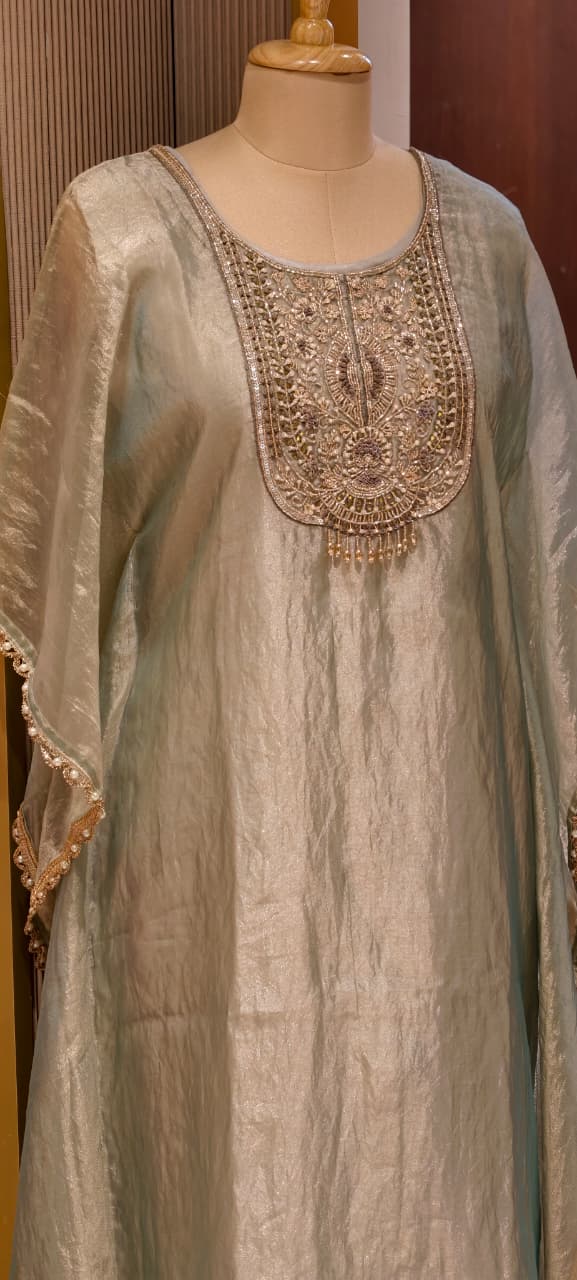 Metallic Aura Embroidered Yoke Premium Kaftan With Bottom- 13471