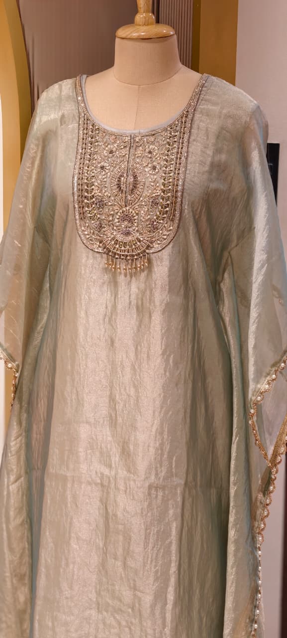 Metallic Aura Embroidered Yoke Premium Kaftan With Bottom- 13471