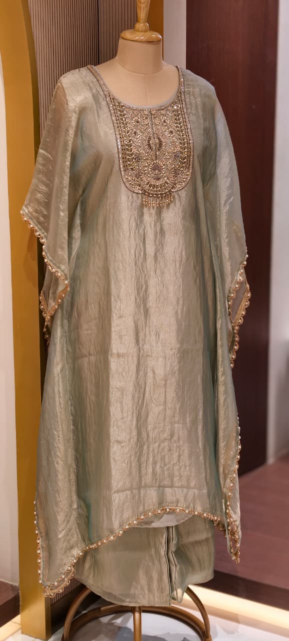 Metallic Aura Embroidered Yoke Premium Kaftan With Bottom- 13471