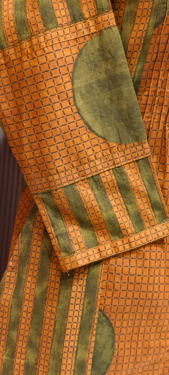 Rounded Work Foil Mirror Highlight Twin Color A-Line Full Suit Set With Dupatta In Cotton Fabric- 13404