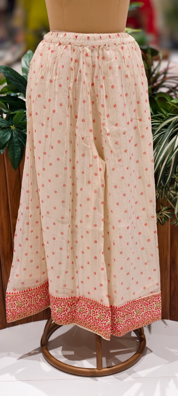 Fuchsia Rose Petal Lace-Trimmed Kurta & Palazzo Set With Floral Dupatta-13507