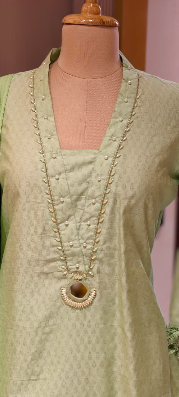 Very Smart & Elegant Soft Look A-Line Short Kurta With Farshi Bottom & Dupatta In Glaze Cotton Fabric- 13492