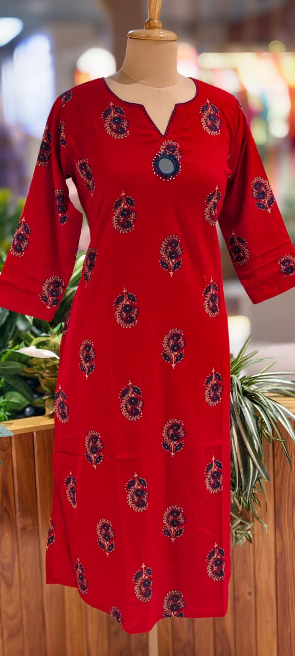 Banjara Bliss Printed V-Notch Neckline Printed A-Line Kurti Only-13523