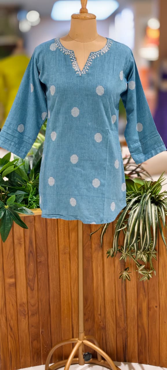 Premium Cotton Minimal Prints Summer Friendly Short Kurti Only-13518