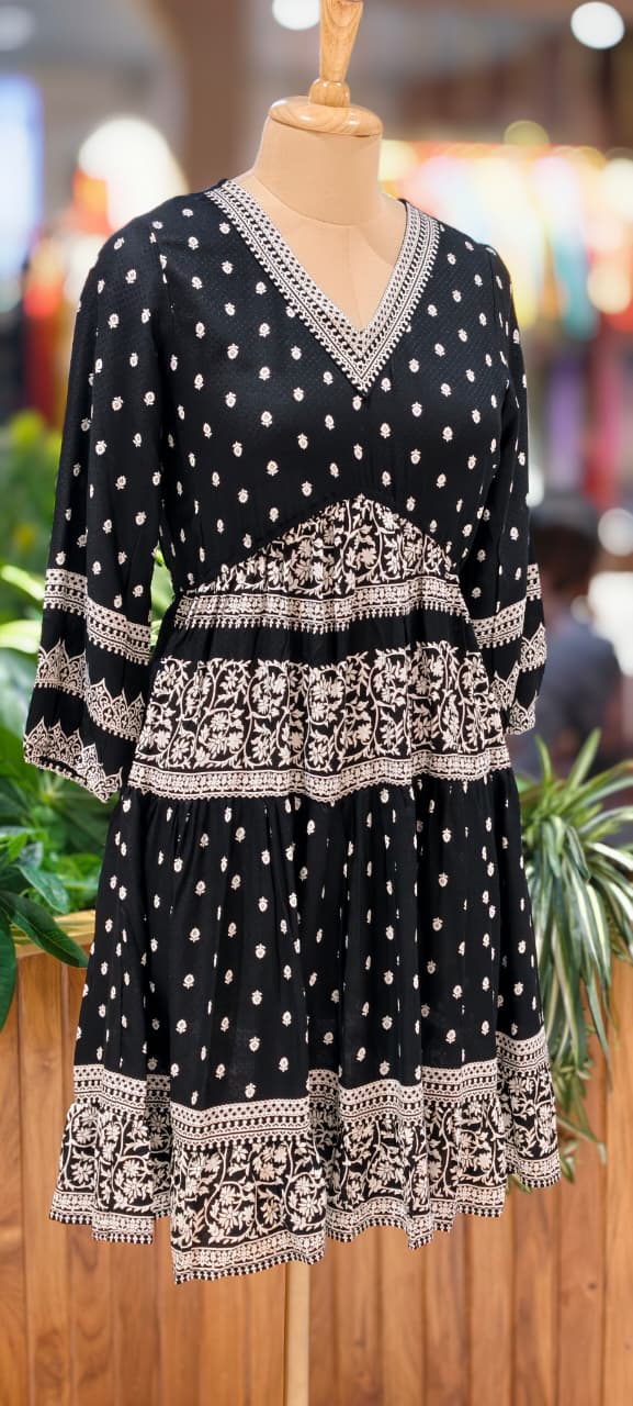 Midnight Glam Flared Structured Casual Wear Frock- 13516