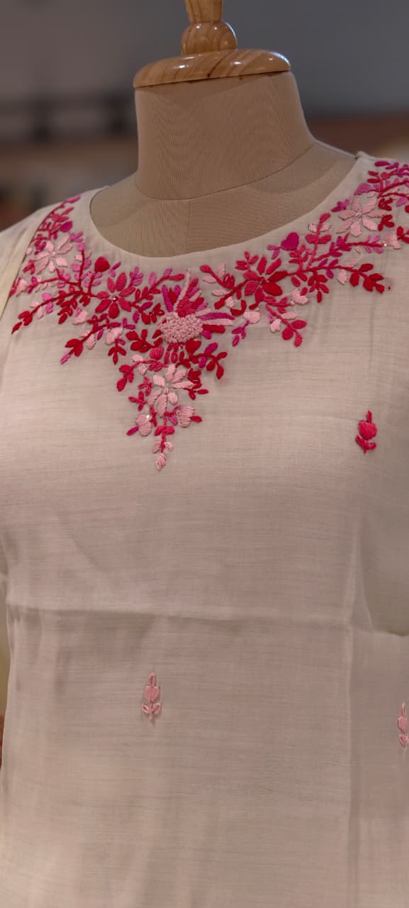 Pure Thraed Embroidery Suttle Full Suit Set With Dupatta In Surat Mul Chanderi Fabric-13592