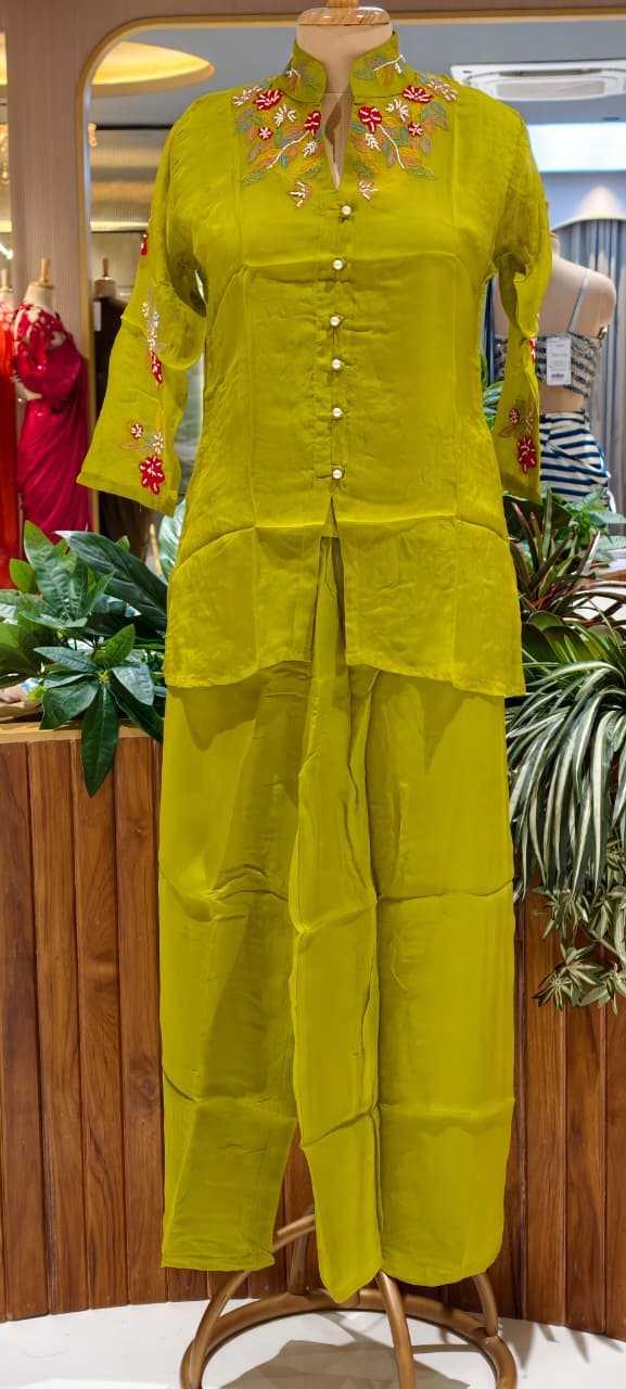 Pure Organza Co-Ord Set With Thread Embroidery & Tiny Pearl Cut-Dana Work- 13649