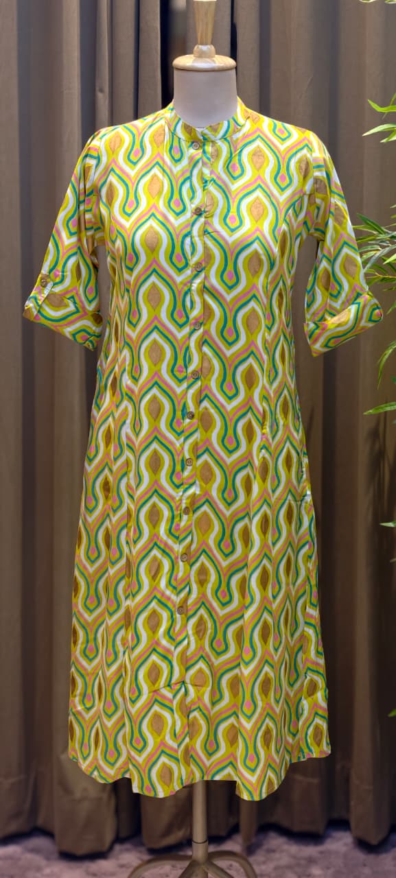 Beautiful Linear Marble Maze A-Line Printed Kurti Only-13683 (Dispatching After 1 Week)