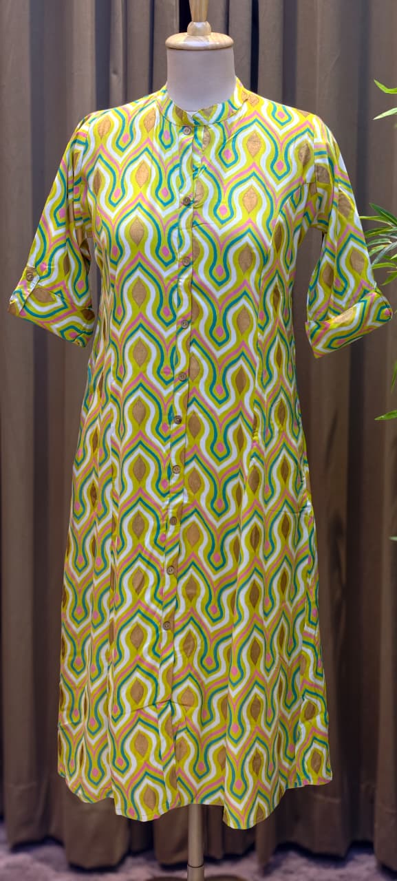Beautiful Linear Marble Maze A-Line Printed Kurti Only-13683 (Dispatching After 1 Week)