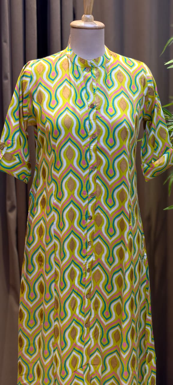 Beautiful Linear Marble Maze A-Line Printed Kurti Only-13683 (Dispatching After 1 Week)