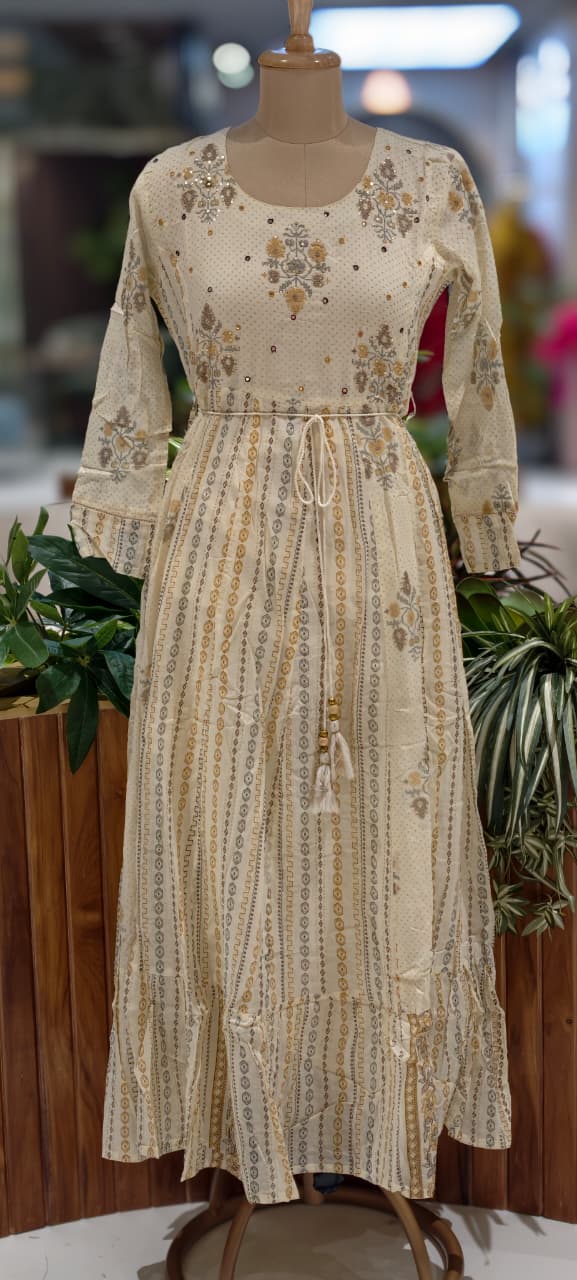 Marigold Mist Calm Yellow Prints Casual Wear Cotton Gown