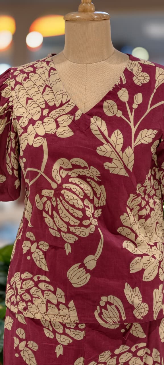 Petal Push Bold Oversized Floral Print Cotton Co-Ord Set In In Balloon Sleeves- 13682