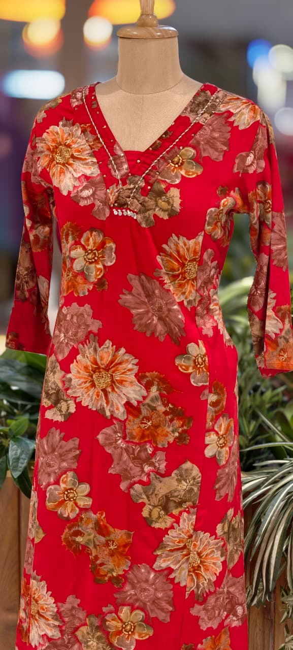 Earthy Bloom Digital Floral Print Vibrant Kurta Pant Set In Cotton Fabric