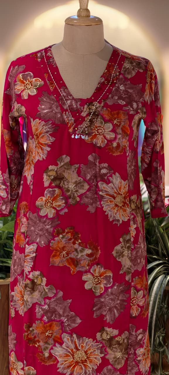 Earthy Bloom Digital Floral Print Vibrant Kurta Pant Set In Cotton Fabric