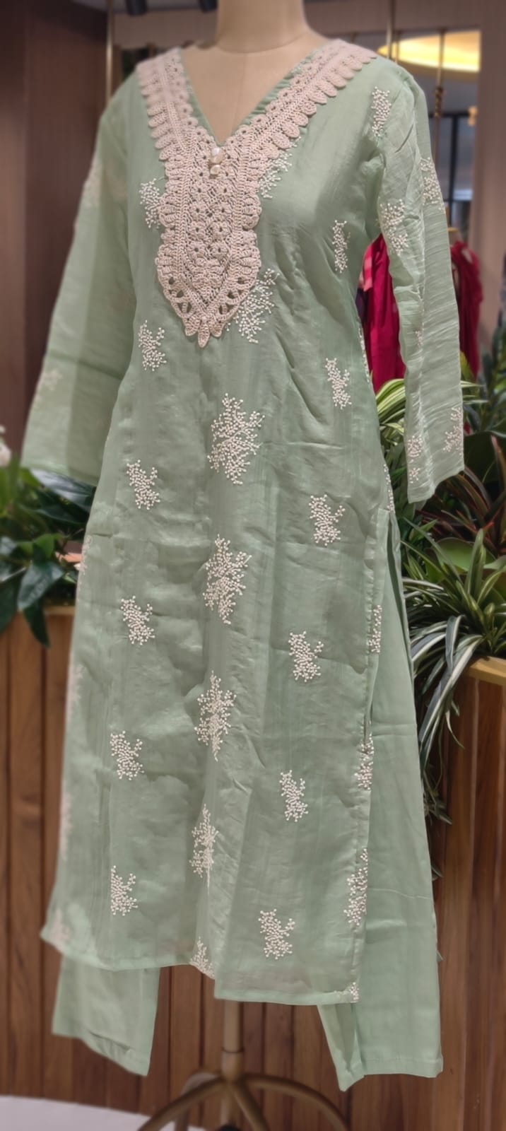 Crochet Lace Detailed Thread-Work Ethnic Ensemble Premium Cotton Full Suit Set With Dupatta-13685 RB131