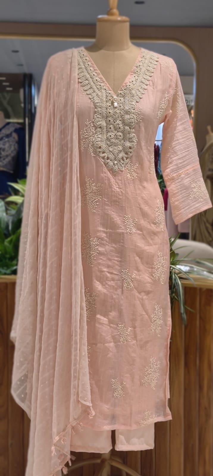 Crochet Lace Detailed Thread-Work Ethnic Ensemble Premium Cotton Full Suit Set With Dupatta-13685 RB131