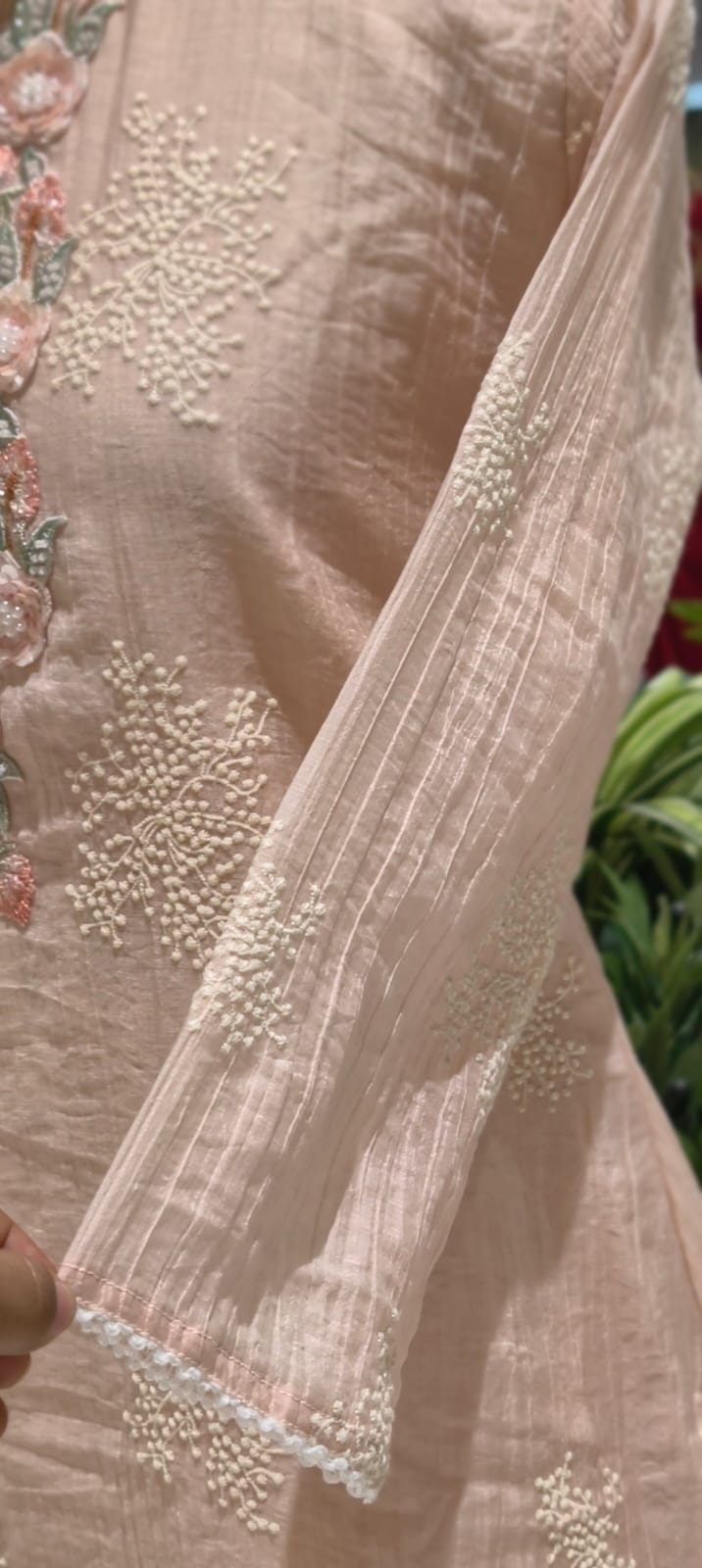 3D Petal Applique With Sequin Detailing Embroidered Blend Co-Ord Set In Premium Cotton Fabric- 13687