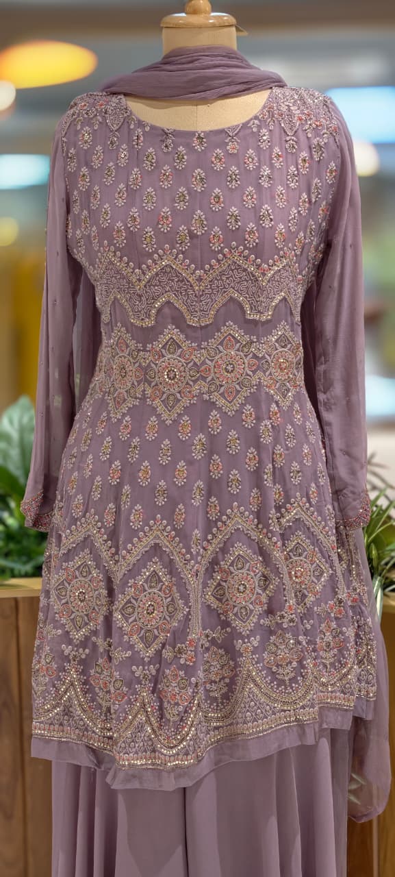 Lavender Hues Hand-Embellished Premium Festive Georgette Full Suit Set With Dupatta- 13678