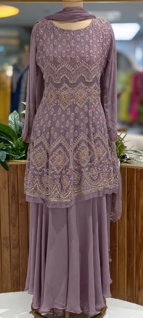 Lavender Hues Hand-Embellished Premium Festive Georgette Full Suit Set With Dupatta- 13678