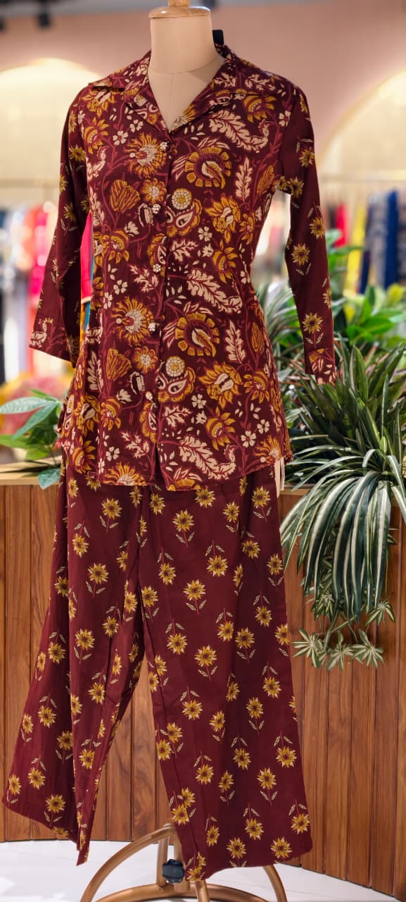 Multi Floral Prints Dark Shaded Co-Ord Set In Cotton Fabric- 13487