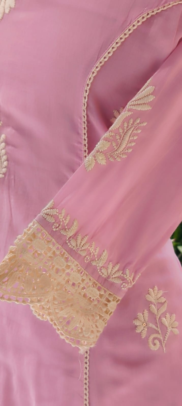 Chikankari Thread Embroidered Pastel Tone Soft A-Line Full Suit Set With Dupatta- 13703