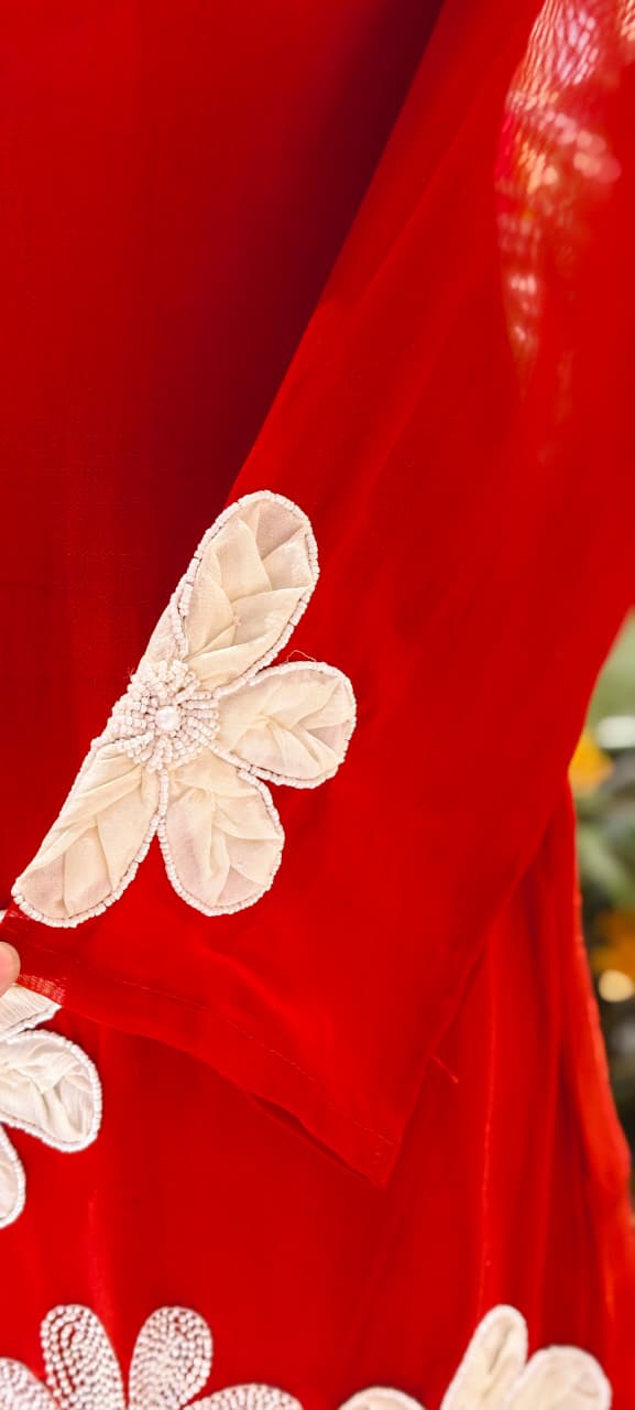 Floral Elegance Applique Pearl Upwork Solid Co-Ord Set In Organza Fabric (Inner Inside)-13748