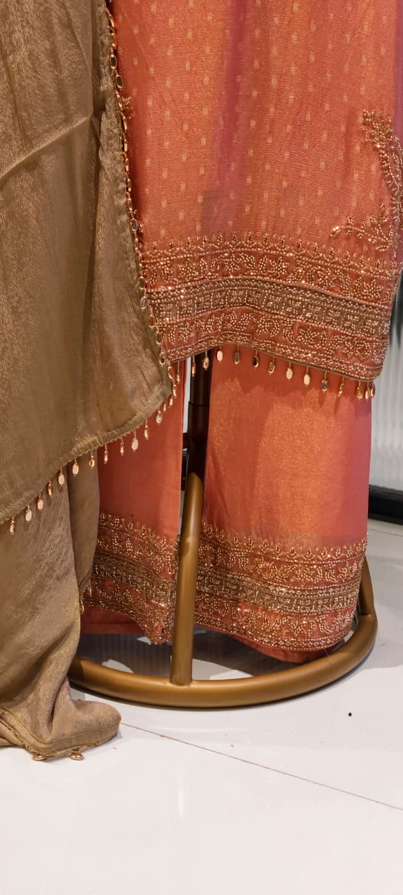 Royal Jade Hand-Embellished Premium Sheer High-End Pure Pakistani Full Suit Set With Tasseled Dupatta