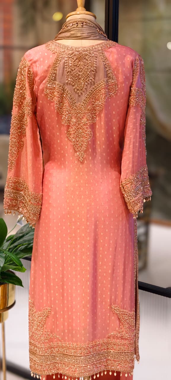 Royal Jade Hand-Embellished Premium Sheer High-End Pure Pakistani Full Suit Set With Tasseled Dupatta