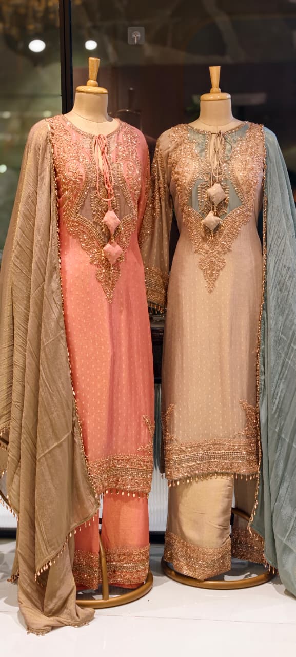 Royal Jade Hand-Embellished Premium Sheer High-End Pure Pakistani Full Suit Set With Tasseled Dupatta