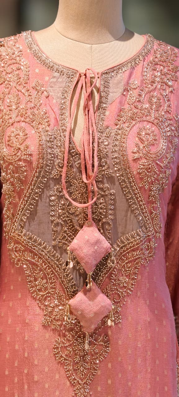 Royal Jade Hand-Embellished Premium Sheer High-End Pure Pakistani Full Suit Set With Tasseled Dupatta