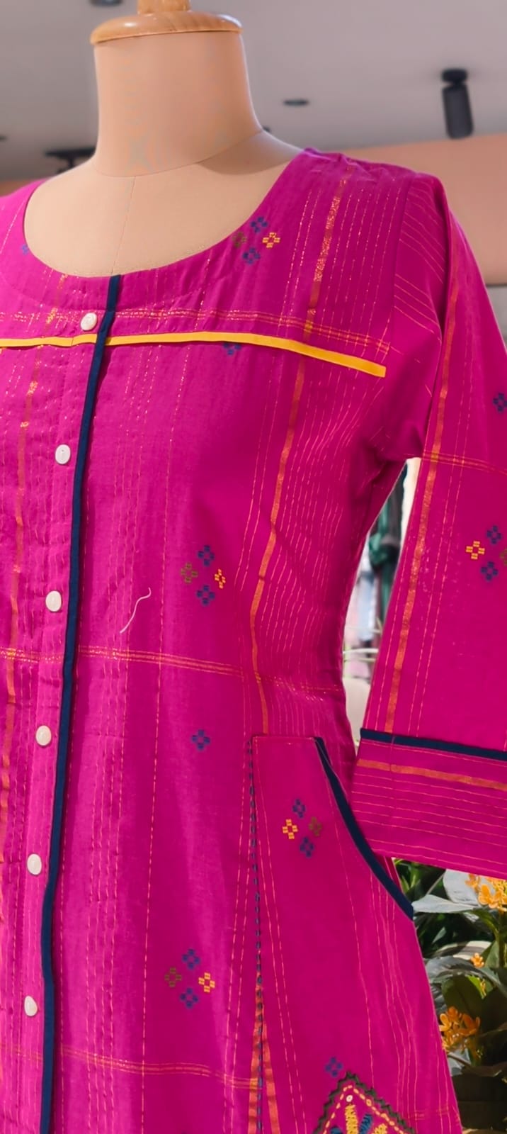 Minimal Embroidered Work Casual Wear A-Line Kurta With Bottom In Cotton Fabric- 13645