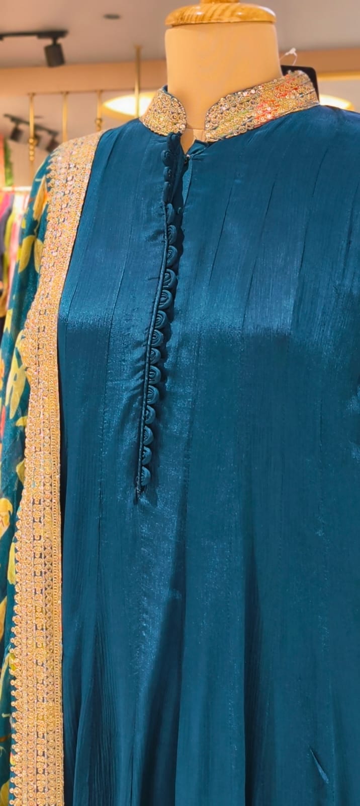 Premium Chinon Panel Anarkali Full Suit Set With Multicolor Floral Embroidery Work In Sleeve & Printed Dupatta- 13751