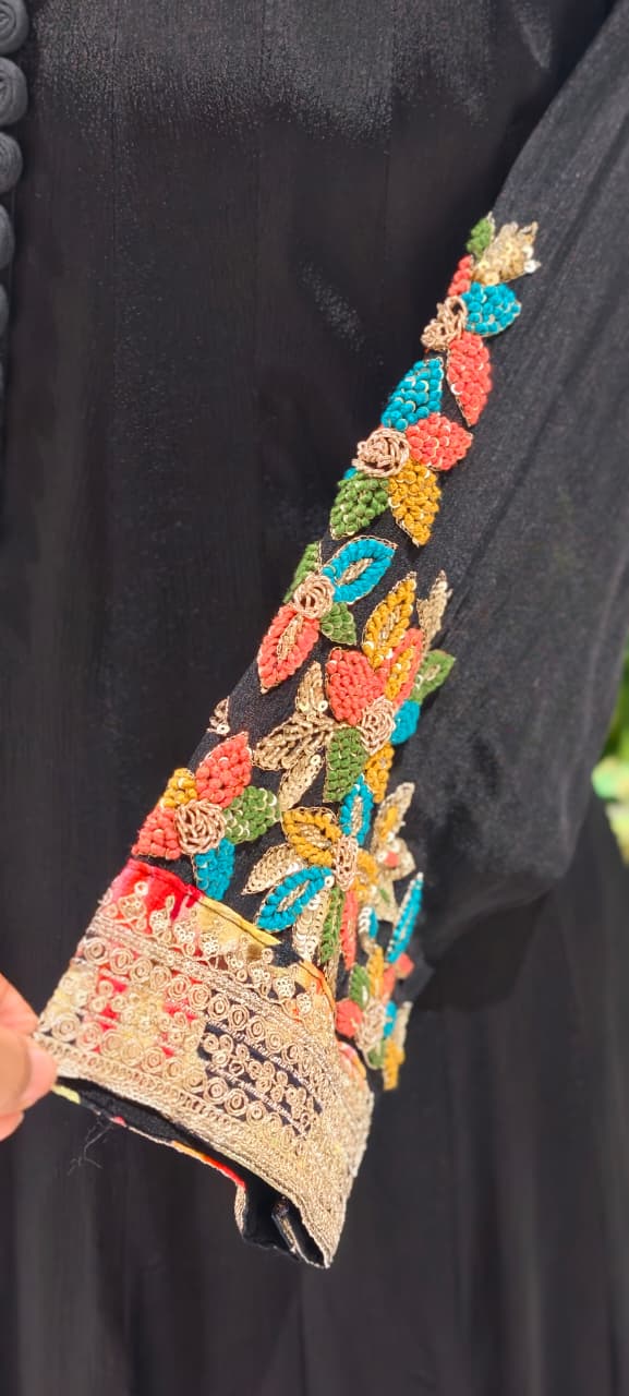 Premium Chinon Panel Anarkali Full Suit Set With Multicolor Floral Embroidery Work In Sleeve & Printed Dupatta- 13751