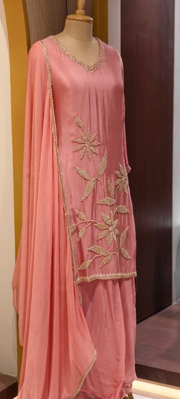 Silver Cut Dana Pastel Elegance Leafy Embroidered Festive Wear Chinon Full Suit Set With Dupatta- 13802