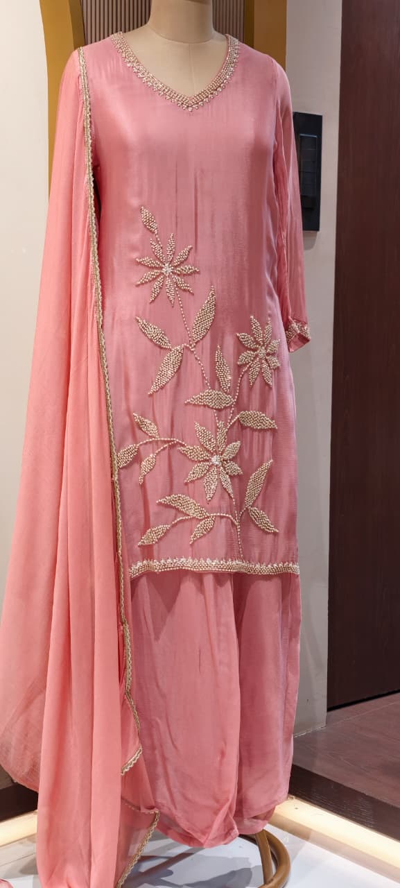 Silver Cut Dana Pastel Elegance Leafy Embroidered Festive Wear Chinon Full Suit Set With Dupatta- 13802